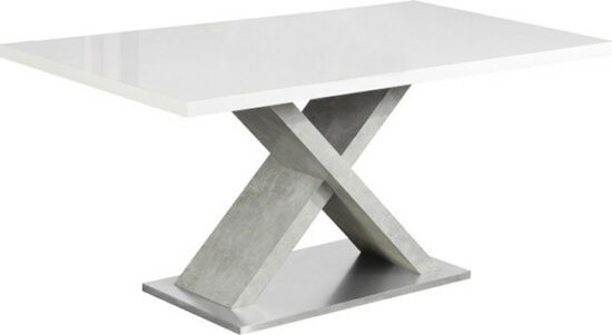 Jídelní stoly - Tempo Kondela Jídelní stůl FARNEL - bílá s vysokým leskem HG / beton + kupón KONDELA10 na okamžitou slevu 3% (kupón uplatníte v košíku)