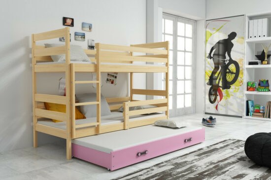 Dětské patrové postele - Falco Patrová postel s přistýlkou Norbert borovice/růžová