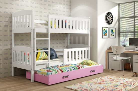 Dětské patrové postele - Falco Patrová postel s přistýlkou Kuba bílá/růžová
