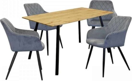 Jídelní sety 4+1 - Idea Jídelní stůl BERGEN dub + 4 židle DIAMANT šedý samet